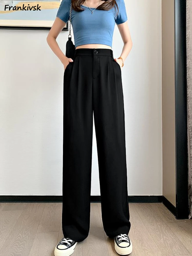 

Wide Leg Pants Women Solid Simple All-match Hipster Slouchy Full Length Spring Summer Korean Style Pleated High Waist Harajuku