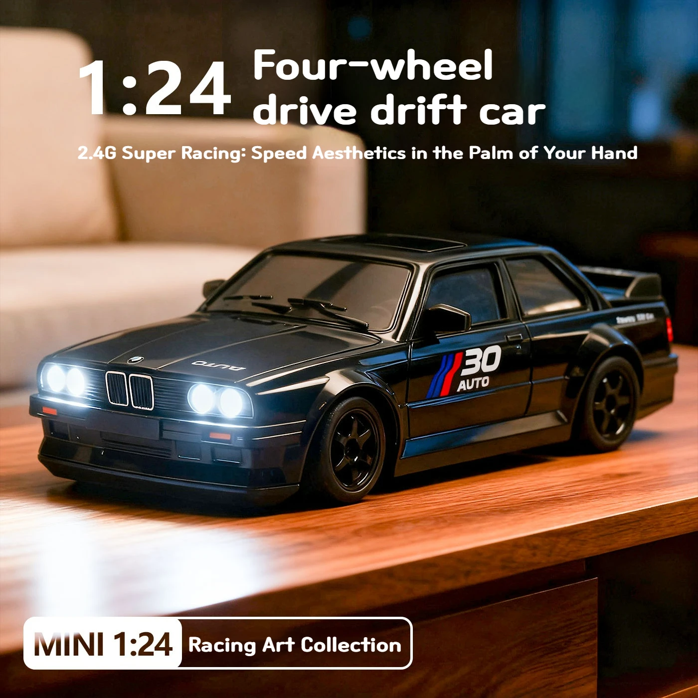 

1:24 Scale Model Cars - Four-wheel drive RC high-speed vehicle, 2.4G remote control racing car, retro BMW E30 model toy car