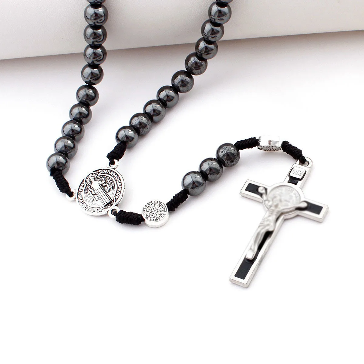 New Natural Cross Pendant Non Magnetic Black tourmaline Necklace 8mm Communion Baptism Party Handheld Gift Dropshipping