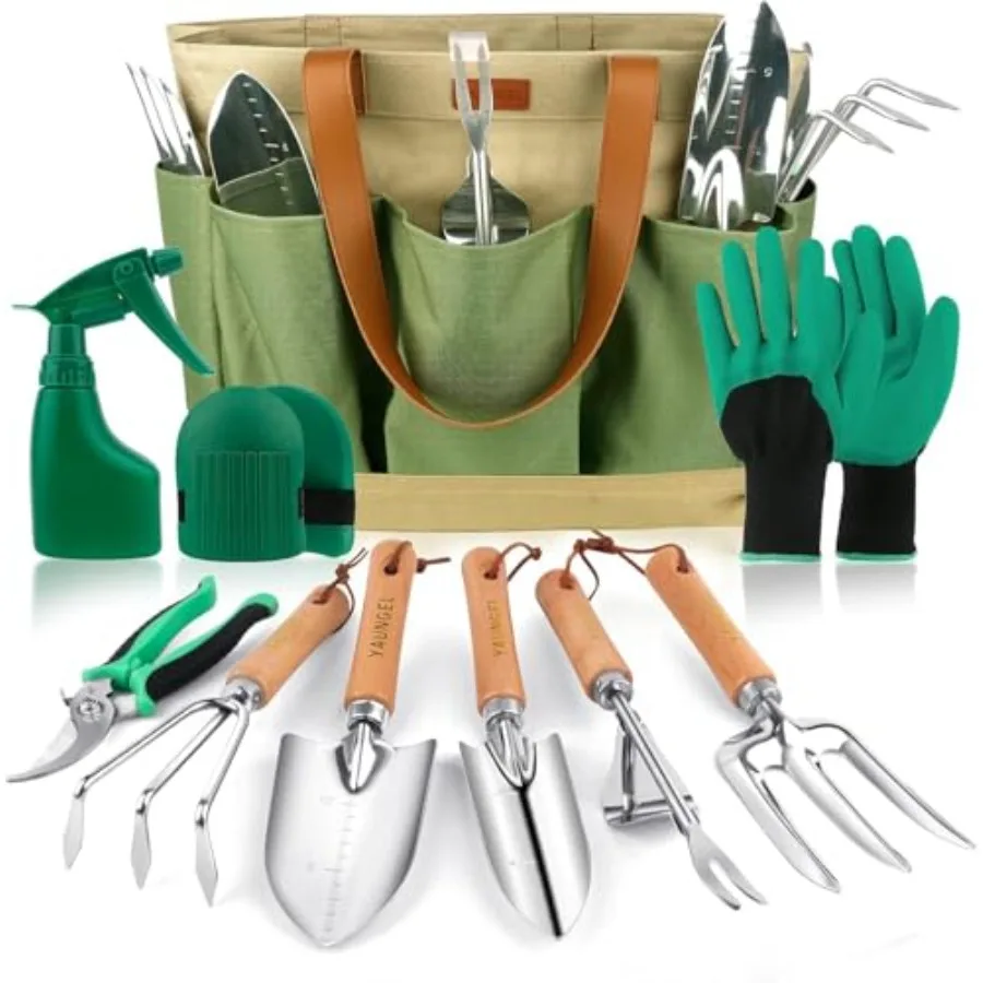 

【Spot goods】Gardening Tools Set of 10 Heavy Duty Gardening Hand Tools Stainless Steel Garden Tools with Wooden Handle Storage G