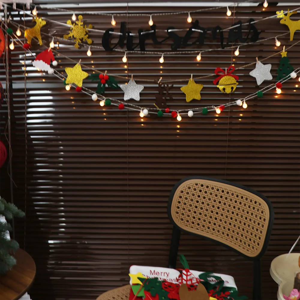 ウールフェルトクリスマスフェアリーライト三角旗エルククリスマスバナー屋内屋外吊り下げ飾りクリスマスツリー装飾