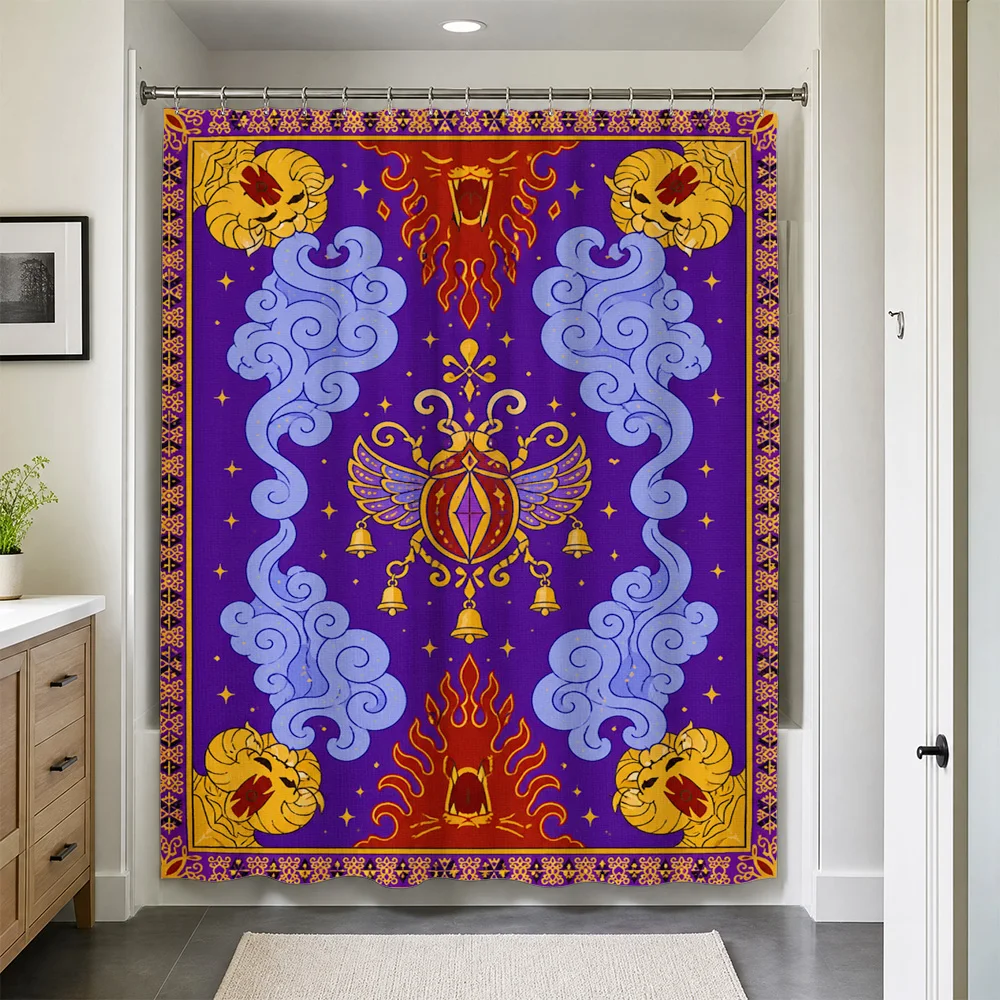 Luxurious Waterproof Shower Curtain Ornate Royal Boho Bohemian Maximalist Bathroom Liner Dramatic Decorative Art Print Tropical