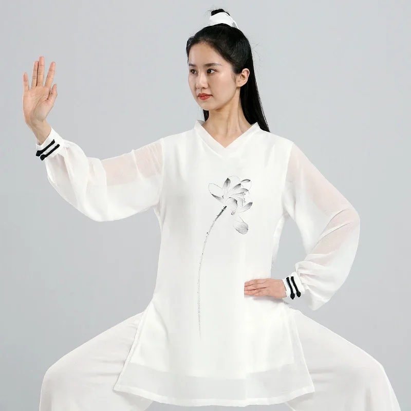 Tai Chi Clothes Women Wushu Clothes Kung Fu Competition Clothes Martial Art Uniform Wrinkle Free Hand Painted 2022 White