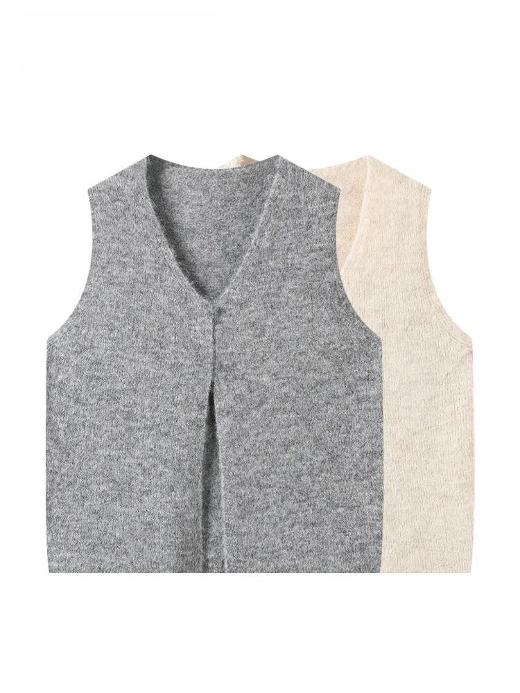 

plus Size Knitted V-Ne Sweater Vest Women's Early Spring Casual Loose Slimming Top Pear aped Body Suitable All Seasons