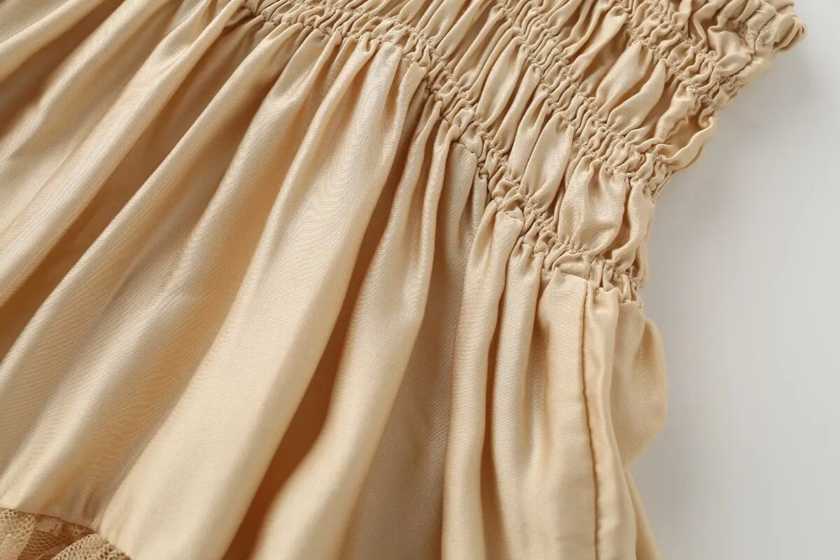 Nlzgmsj 2026 Sexy Damen Smock-Top mit Spitzenbesatz, Spaghettiträgern, einfarbig, Rüschensaum, ärmellos, lässiges Camisole-Oberteil – Detail 6