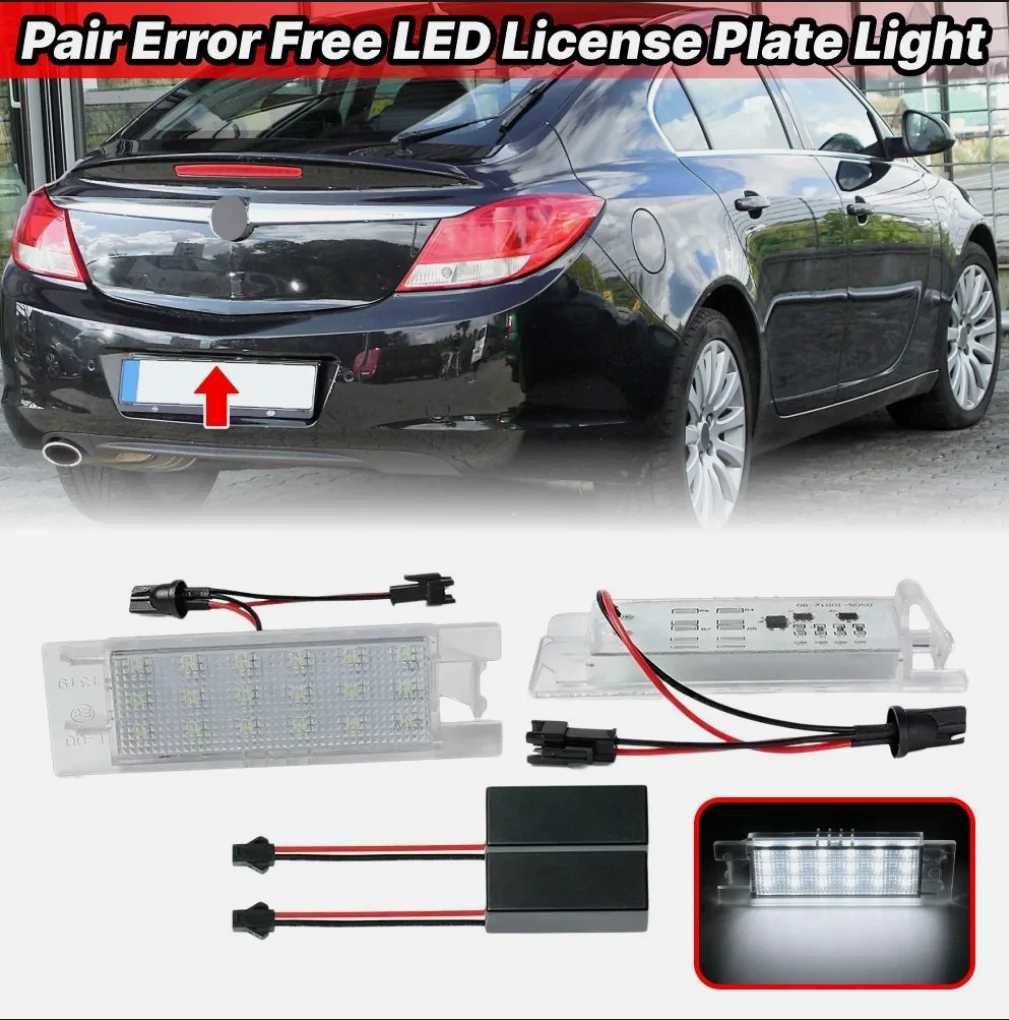 2Pcs Canbus Error‑Free 6000K White LED License Plate Lamps Plug‑and‑Play Replacement For Opel Vauxhall Astra H Corsa Zafira B In