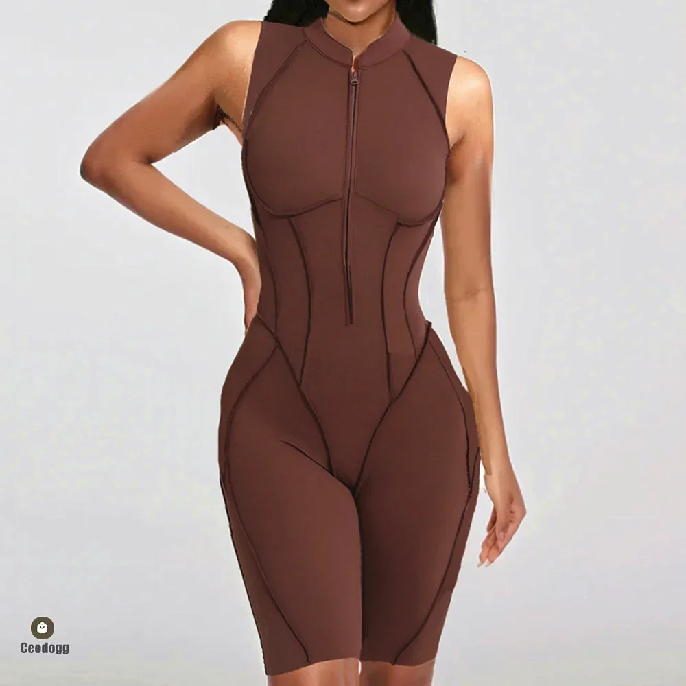 2025 وسادة سستة الجوف خارج اليوغا مجموعة قصيرة الأكمام اللياقة البدنية المرأة قطعة واحدة بذلة يغطي الرجل أنيق Catsuit رياضة بانت ملابس نشطة #1