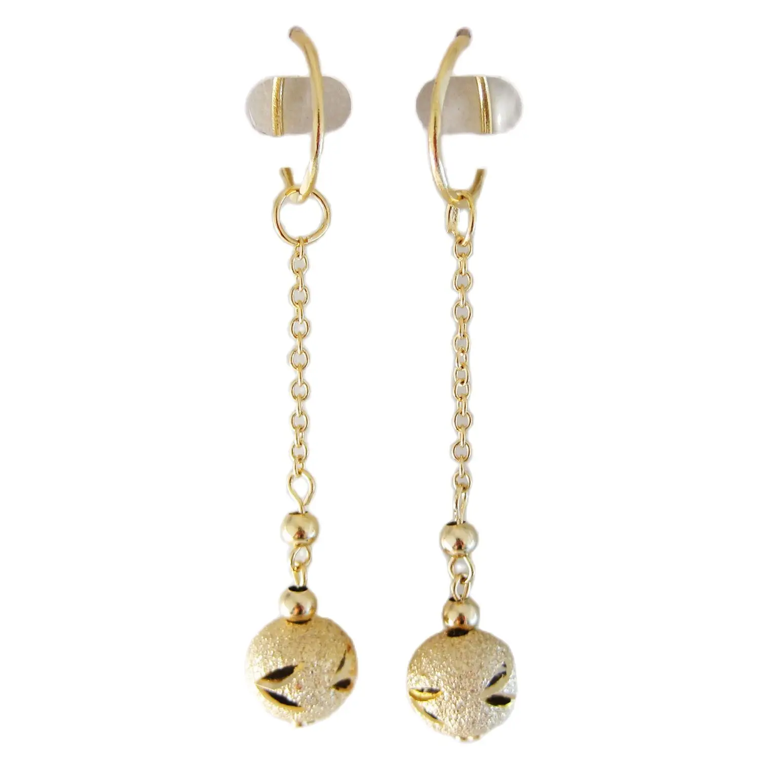 CARVED SCRUB BALL 12MM DIAMETER DANGLE EARRING IT HANGS 70MM YELLOW GOLD GOLD PLATED GREAT GIFT