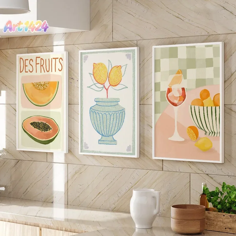 Orange Vase Lemon Desfruits Botanical Harvest Posters Minimalist Print Canvas Painting Wall Art for Living Room Home Decor