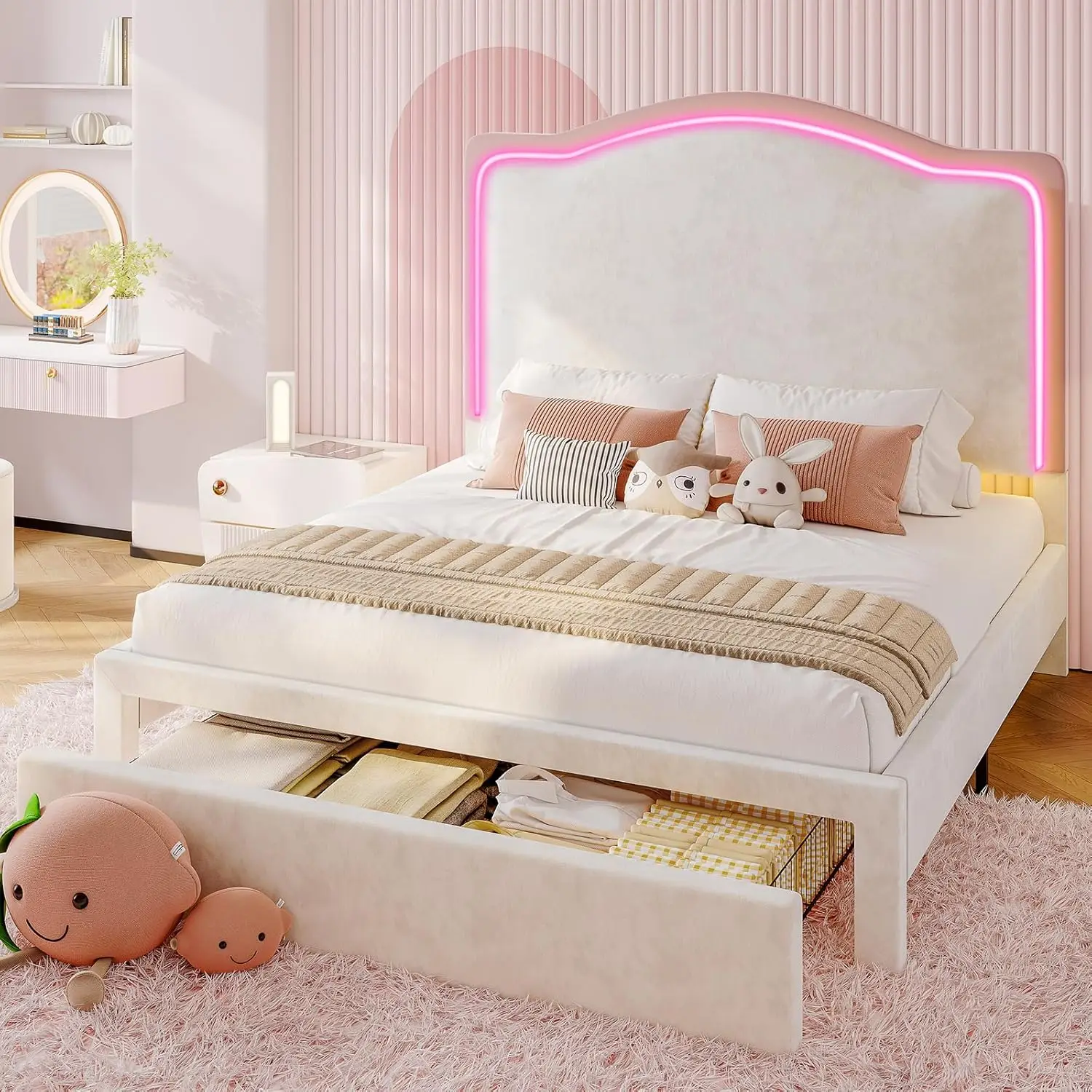 Twin Upholstered Platform Bed with Storage Drawers 51