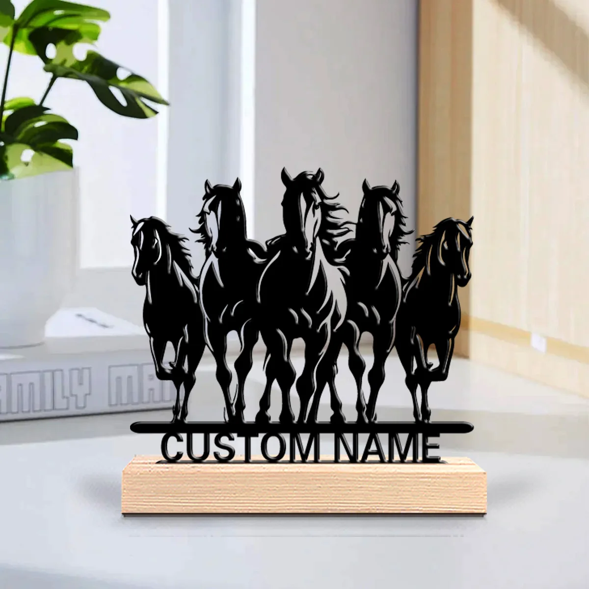 1pc Romantic Personalized Custom Herds of horses Metal Statues Farmhouse Kitchen Decor with Wooden Frame Perfect for Country