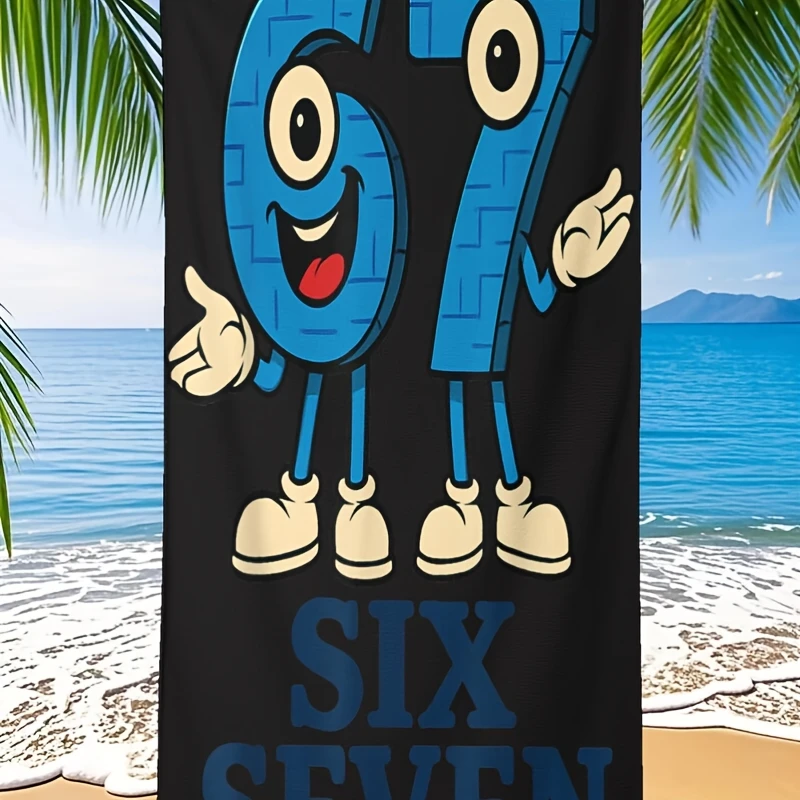 1Pc  Beach Towel - Funny 67 Number Meme & Italian Brainrot Math Puzzle , Quick-Dry Microfiber for Adults/Pool/Travel