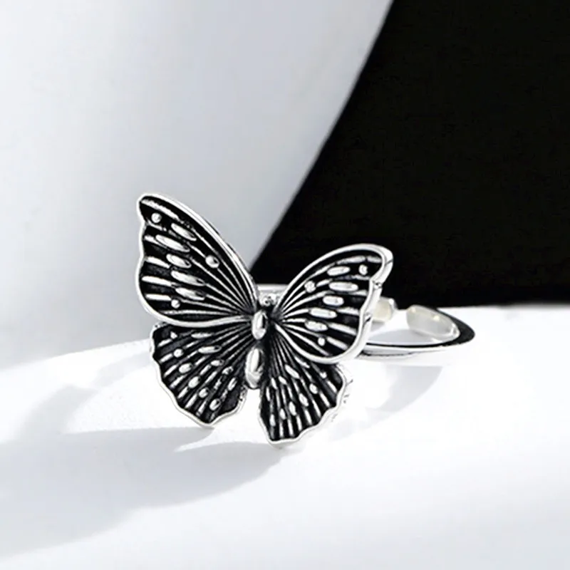 925 Sterling Silver Open Finger Ring Butterfly Vintage Punk Classic For Women Girl Jewelry Gift Dropship Wholesale