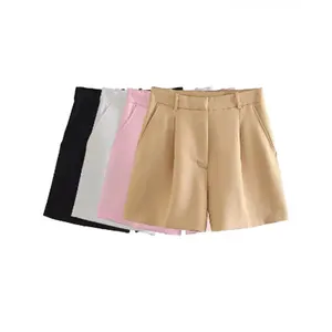 MOOYUFON-VINTAGE Women's Beat, side pockets, front darts, high waist, zipper fly, women's short pants, fashion 10 Main Sales Women's Bermuda - №1