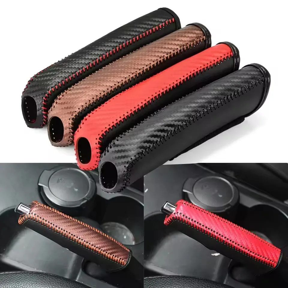 Carbon Faser Stil Auto Hand Bremse Abdeckung Universal Auto Handbremse Hülse PU Leder Abdeckung Anti-Skid Auto Parkplatz bremse schutz
