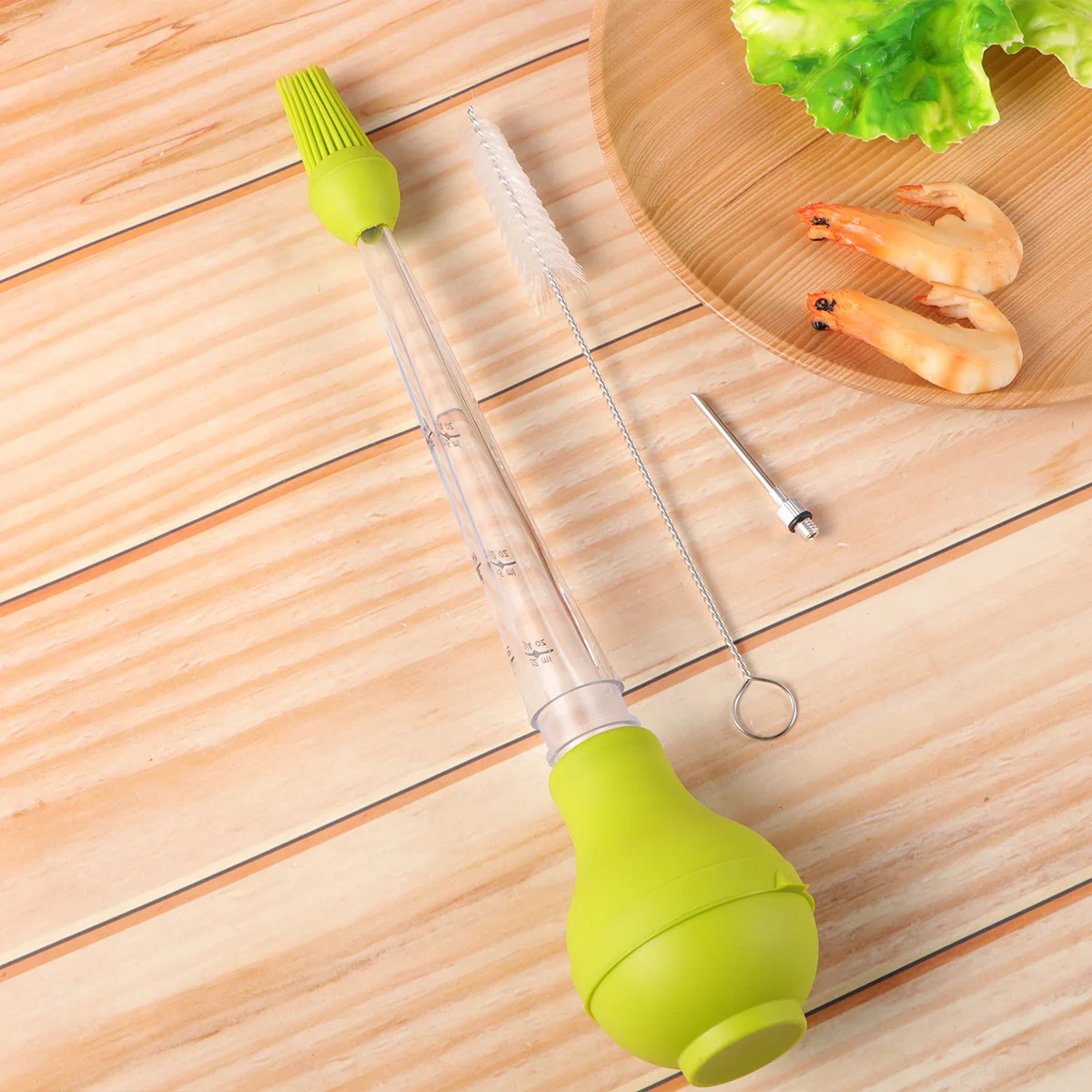 

1 Set Green Silicone Turkey Seasoning Pump Oil Dripping Tube Kitchen Oil Dropper Barbecue Meat Tool Liquid Measuring Cylinder