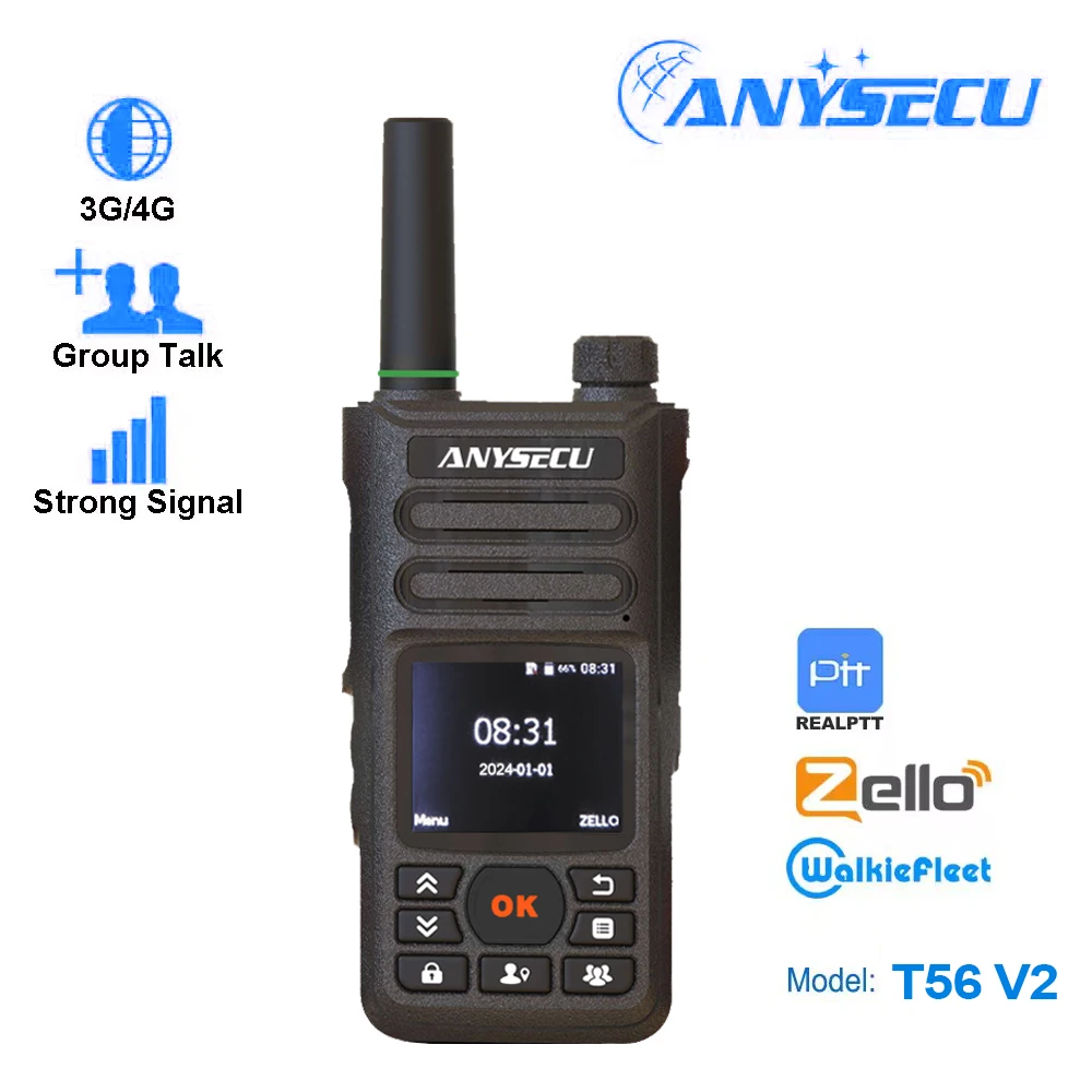 

Anysecu new portable 4G POC Radio T56V2 with Zello WiFi Network Cell Phone Long Range GPS Professional Walkie Talkie