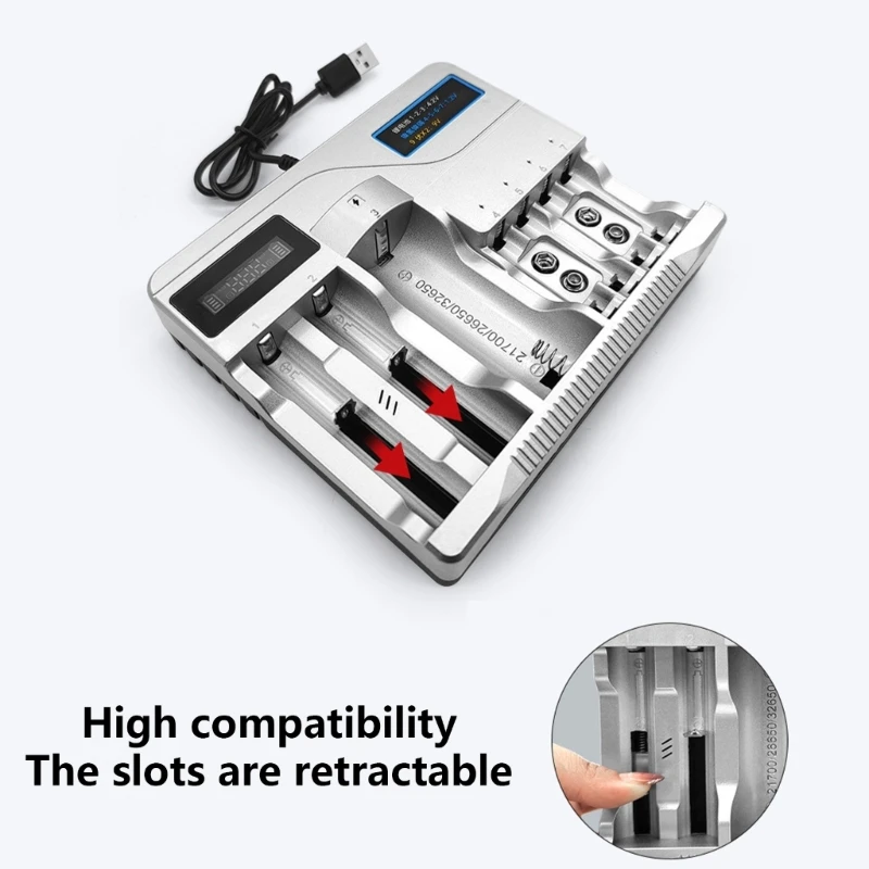 3.7V Lithium Battery for 18650,26650,16340,14500, Independent Slot Control Overcharge Protections MultiFunctional