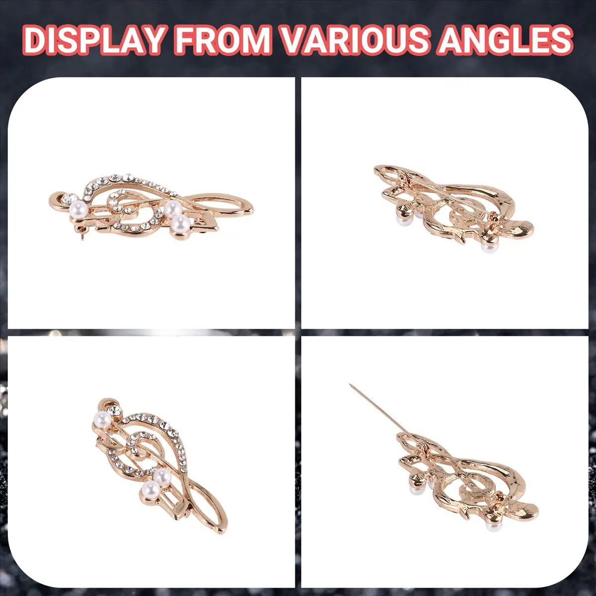 ABQR элегантная брошь с музыкальной нотой для женщин и девочек, аксессуары для платья, брошь с золотыми кристаллами, булавки со стразами 5,6 см x 3 см