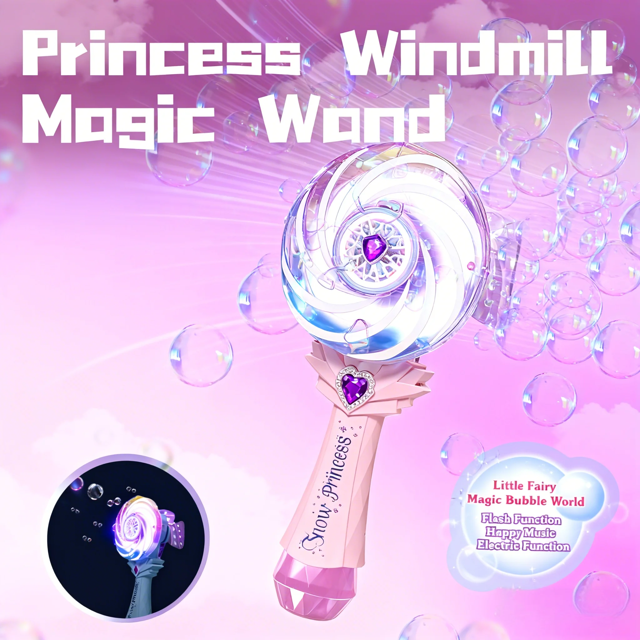 Jouets de machine à bulles de princesse, bâtons de bulles lumineux en forme de sucette pour fille féerique, jouets pour enfants de noël et d'halloween