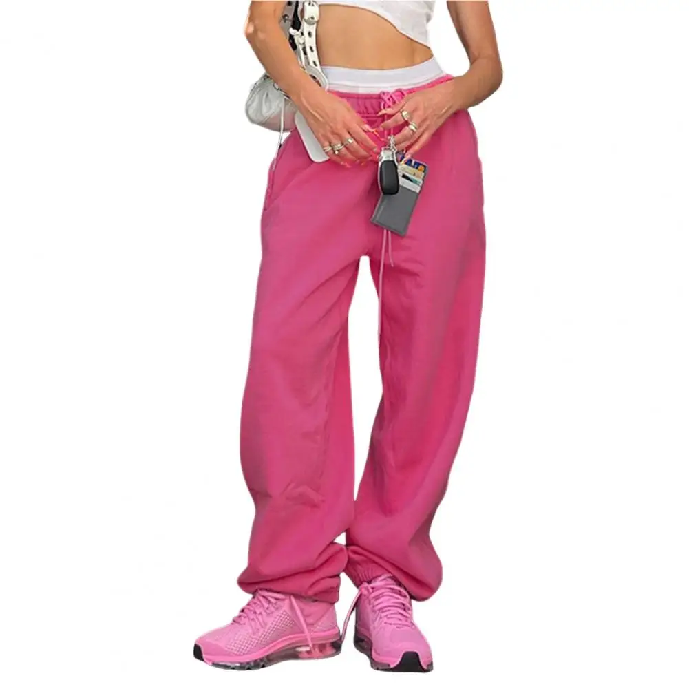 

Leisure Trousers Elastic Waist Soft Women Trousers Pure Color Wide Leg Hip Hop Sweatpants