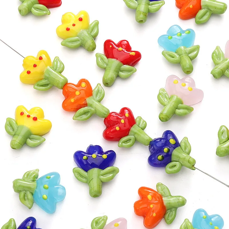 5pcs 22x18mm Handmade Lampwork Tulip Flower Beads For Jewelry Making Accessories Murano Glass Bead DIY Bracelet Necklace Earring