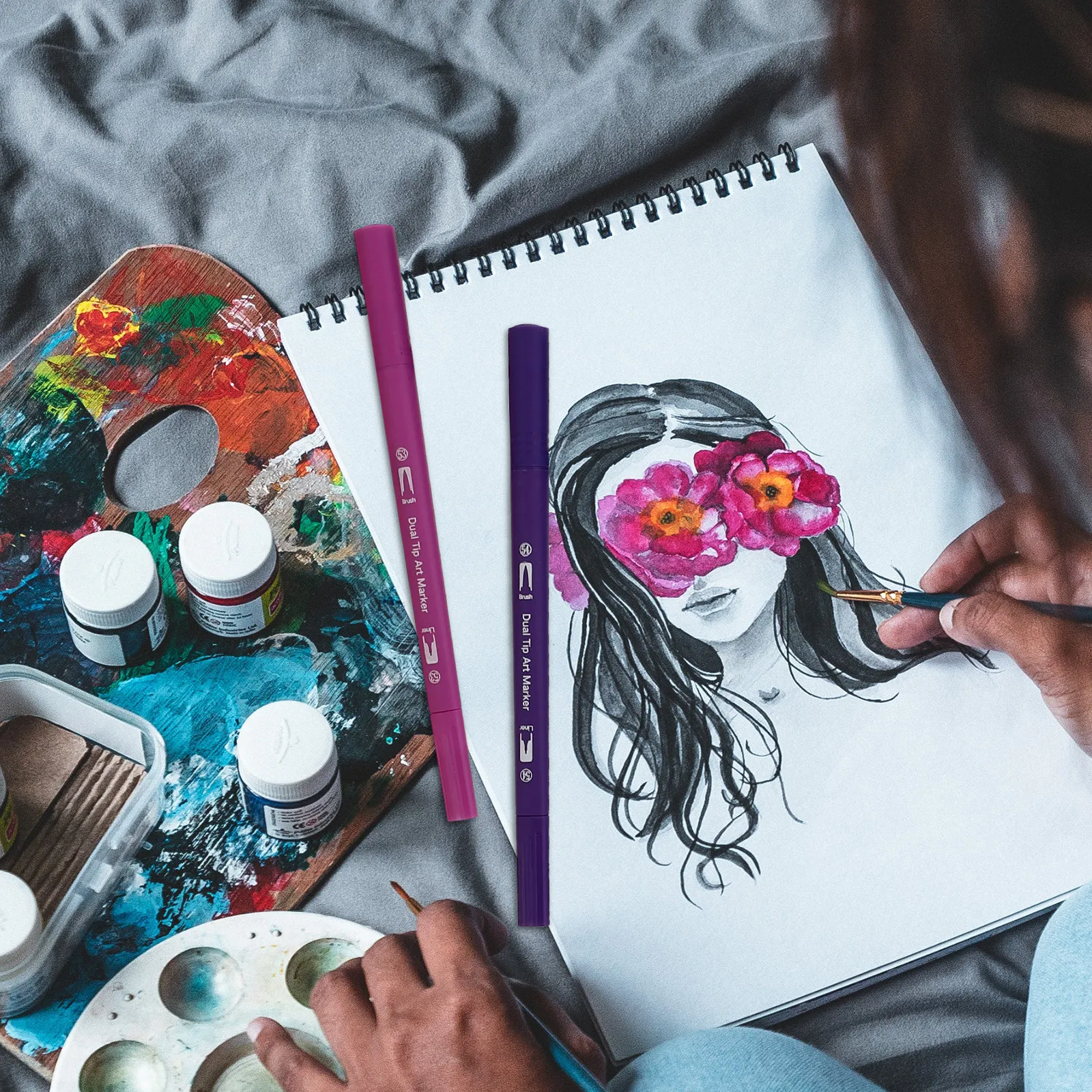 

Набор акварельных маркеров с двумя наконечниками, 80 цветов, практичные ручки для рисования, портативные принадлежности для скетчинга, тонкие линеры