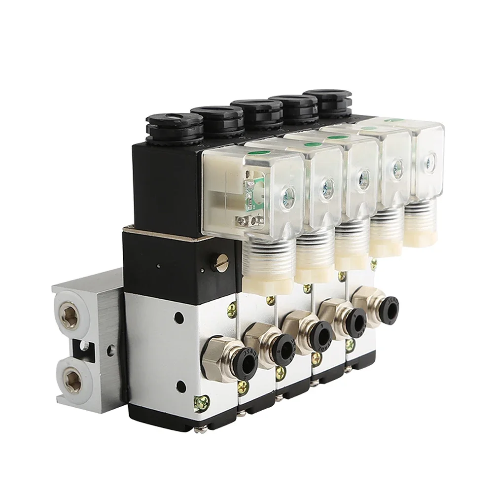 220V 24V Multi Option 3V210-08 Pneumatic Solenoid Valve Block With Muffler Fitting Base Manifold 2/3/4/5/6 Row 3 Port