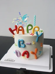 Netflix Cartoon Colorful HB Happy Birthday Letters Cake Decoration Insert Birthday English Cake Topper Insert Sign Korean System