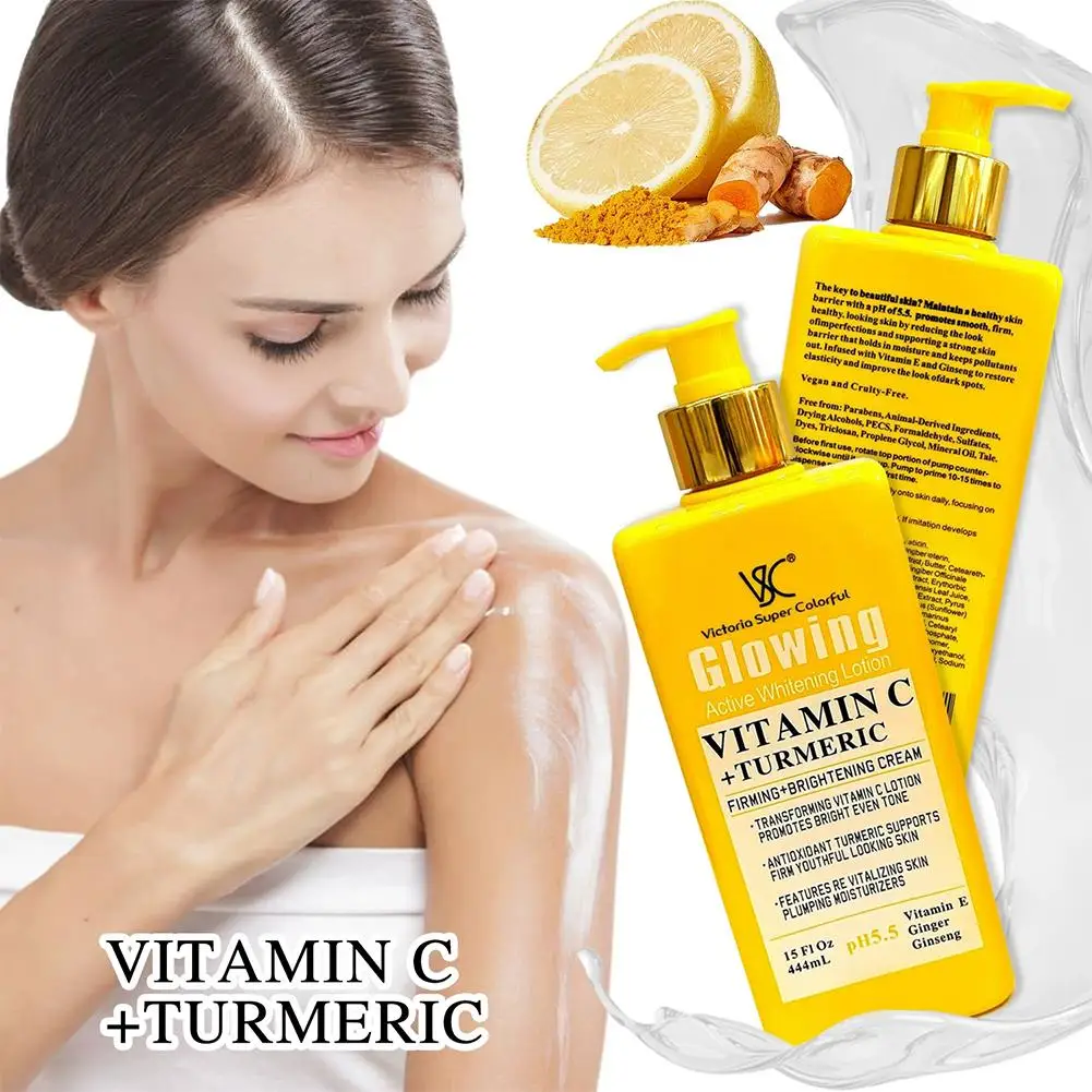 Vitamin C Turmeric Body Lotion Brightening Moisturizing Cream with Ginger Ginseng Shea Butter for Smooth Even Tone Skin