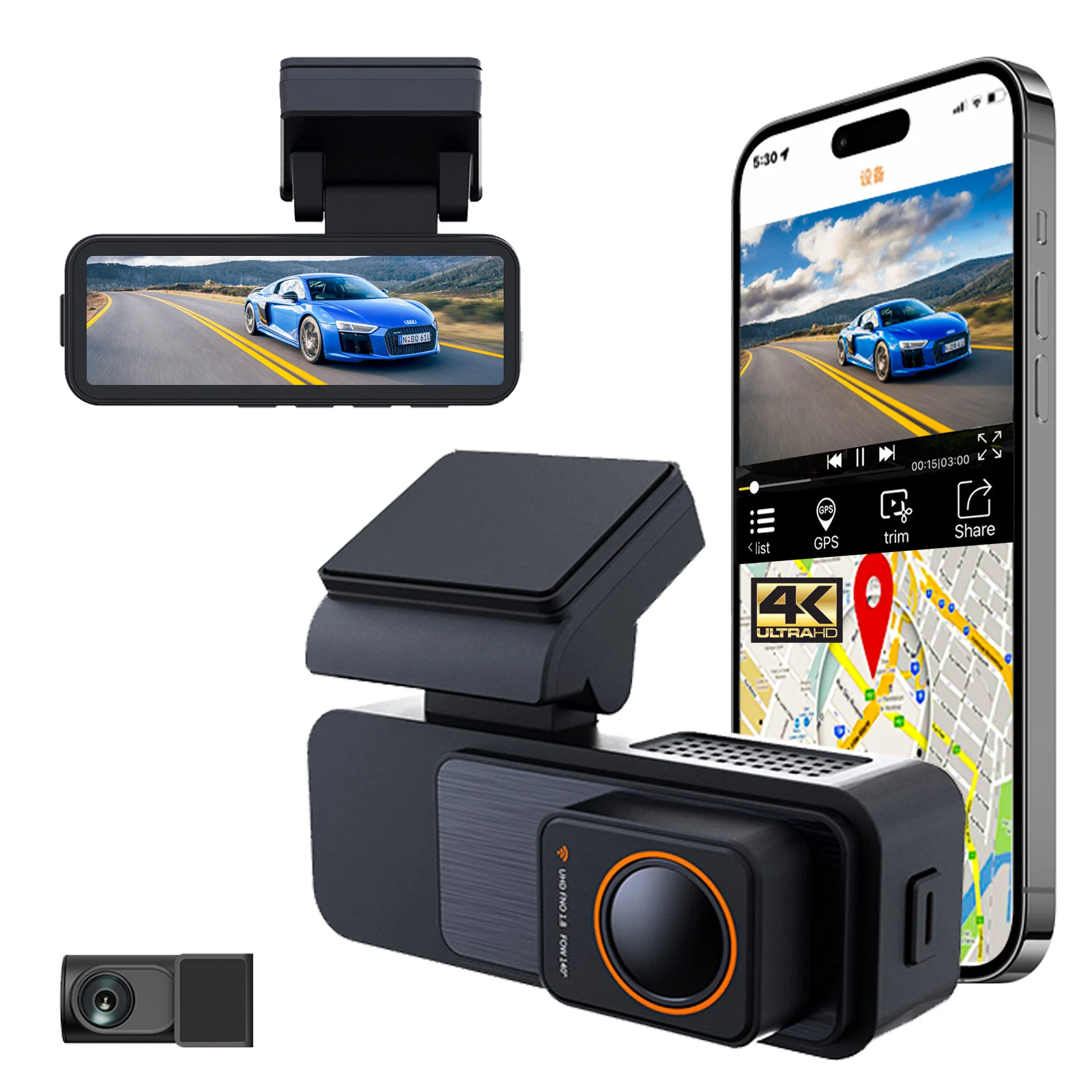 

New Car Black Box Car Dvr 4k Wifi Gps Dash Camera Dual Lens Front and Rear 4k Dashcam Car Camera Dual Lens Wifi Gps 4k Dash Cam