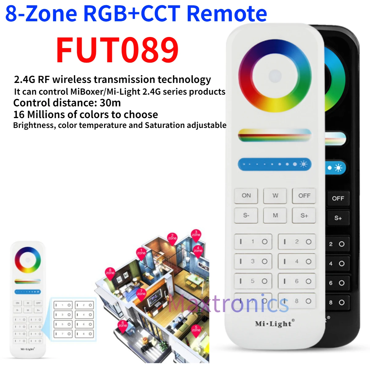 Miboxer Milight FUT089 8-Zone RGB+CCT LED Touch Remote for Single Color CCT RGB RGBW RGBCCT Lamps Or LED Strip Series