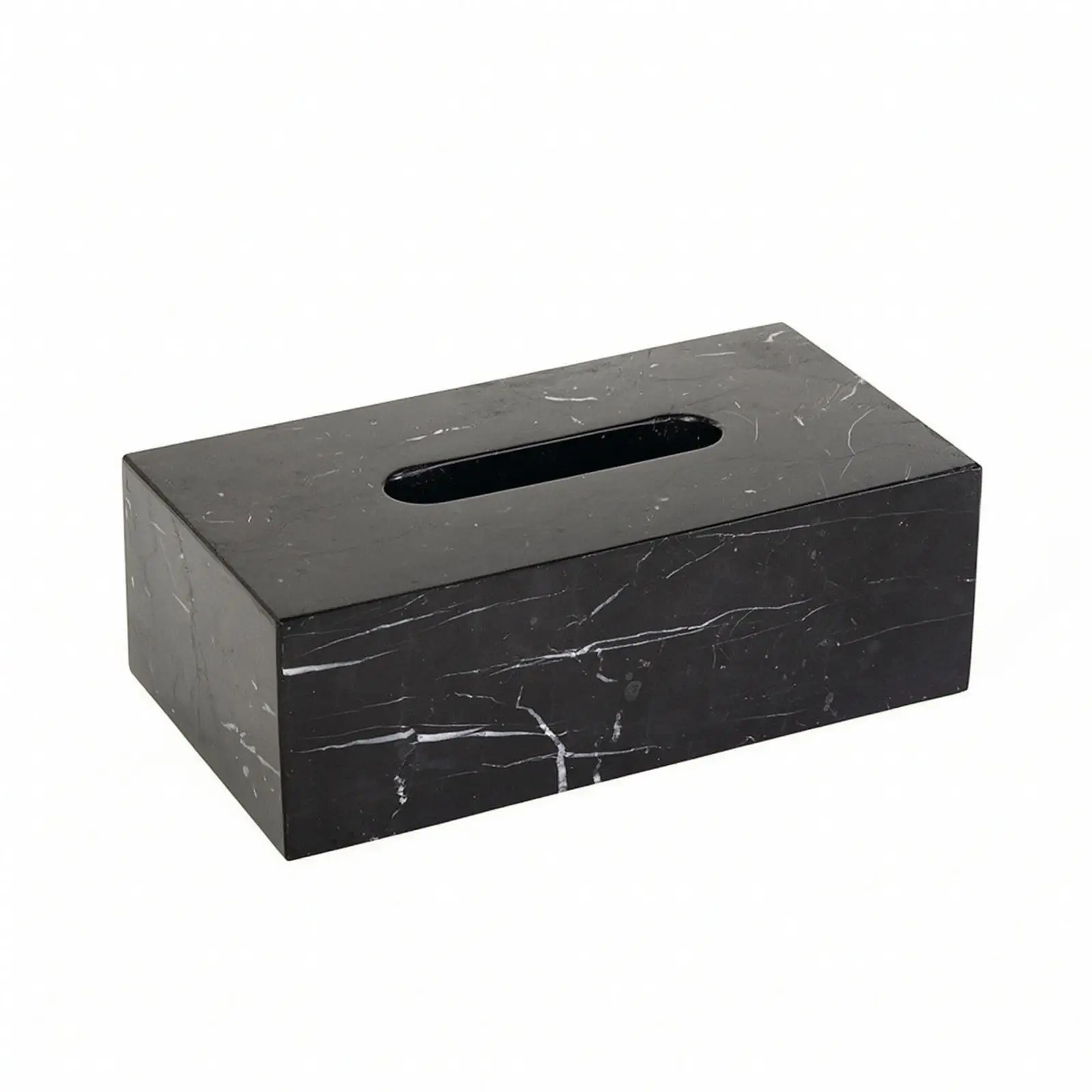 Black Marble Tissue Container for Bathroom Vanity Top Dispensing Holder Soft Touch Access for Household Restroom Use
