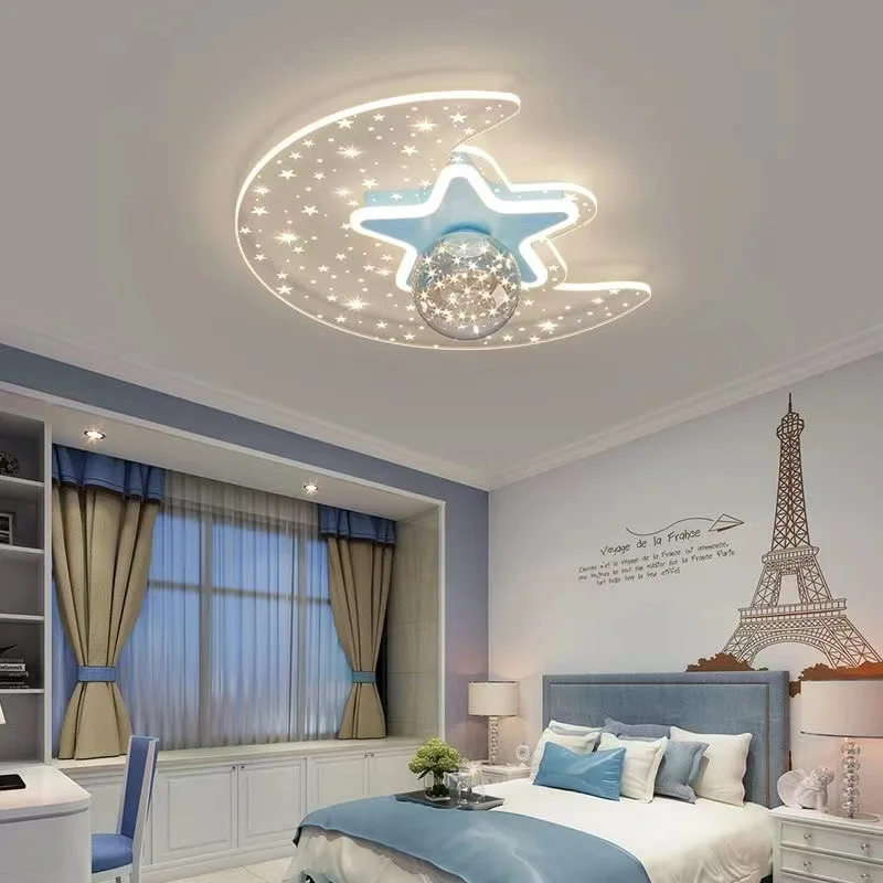 Modern led Ceiling Light Kids Room Light Ceiling Star Moon Chandelier Lights For Bedroom Girls Princess Lustre Baby Nursery Lamp