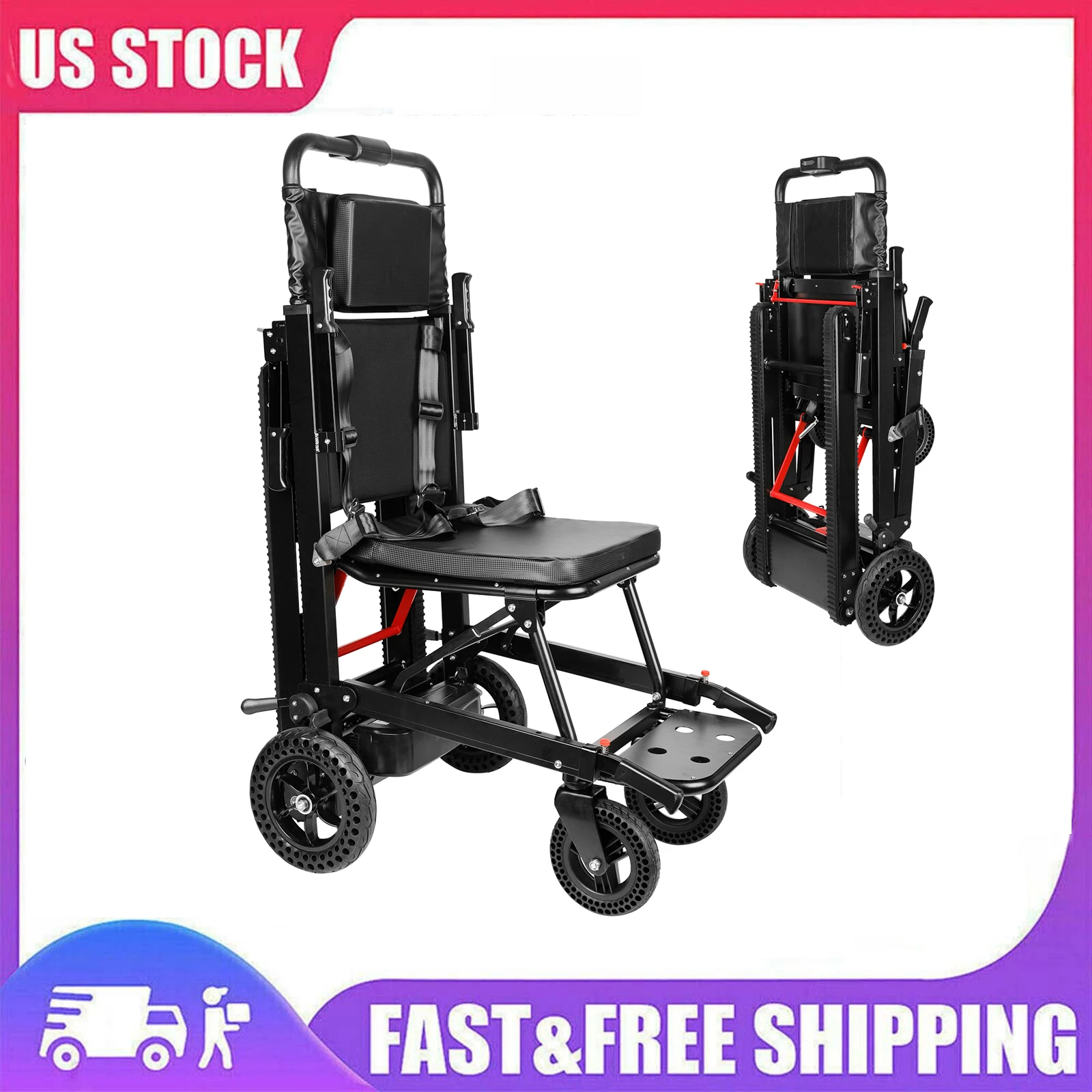 Electric Climbing Wheelchair Stair Lift Motorized Wheelchair Lift Folding Stair Chair for Seniors Elderly Disabled Large Wheels