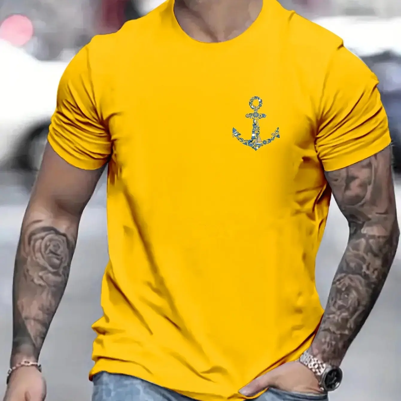 New Vintage Men\'s T-shirt with Ship Anchor Pattern 3D Printing Summer Loose O-Neck Short Sleeve Casual Sports Top Plus Size T-sh