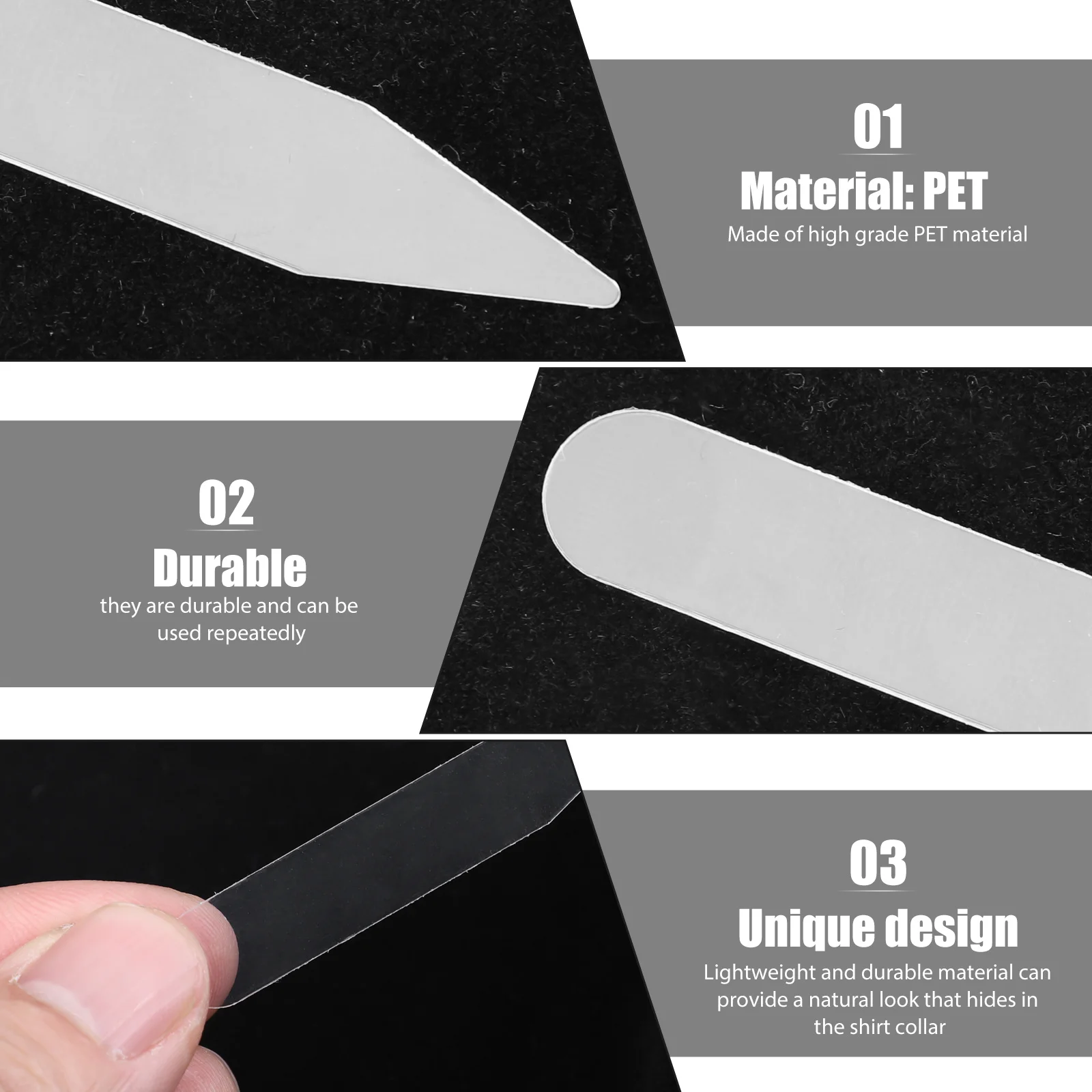 300Pcs Transparent Collar Grade Pet Material Durable Reusable Shirt Collar Support Daily Wear Accessories