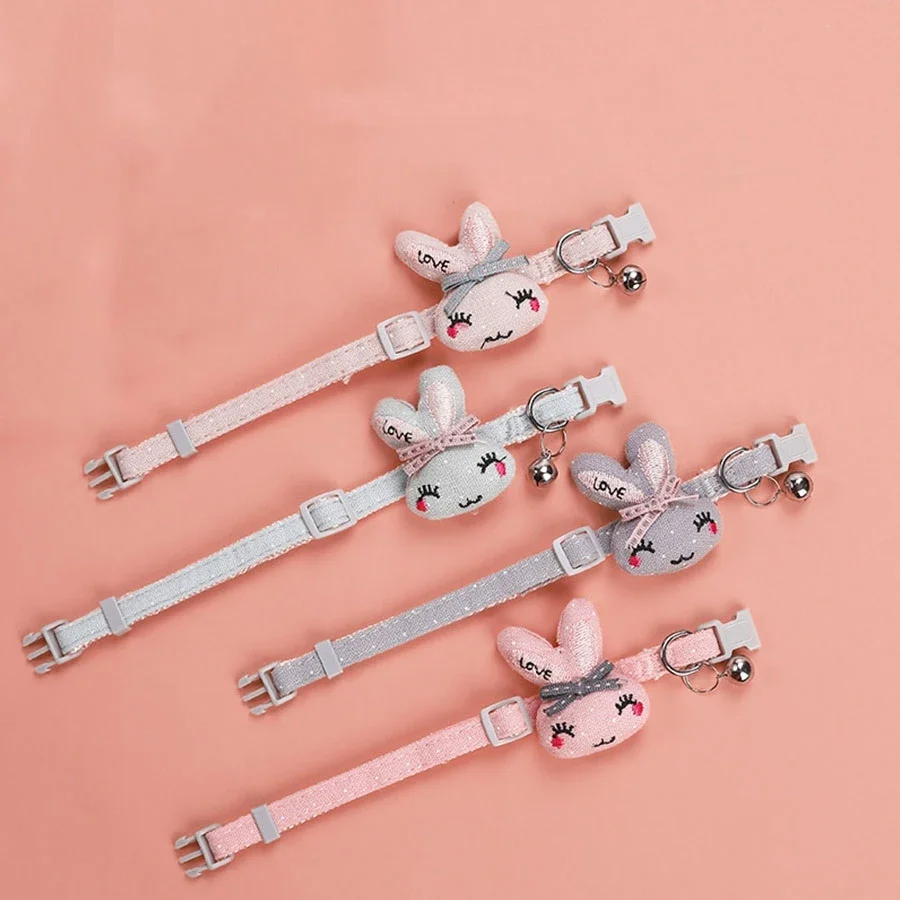 1PC Collar Cartoon Little Rabbit Bell Collar Small Dog Teddy Neck Traction Safety Buckle Necklace Small Dog Dog Supplies고양이 목걸이