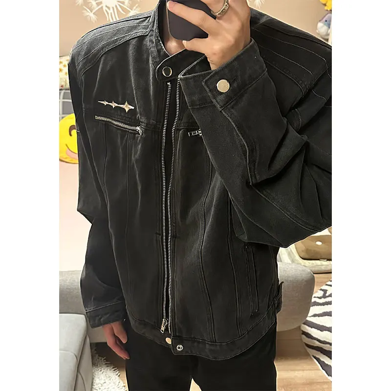 Cleanfit American ort 패딩 숄더 데님 재킷 남성용 봄 가을 하이 센세이션 쿨 데님 작업복 재킷