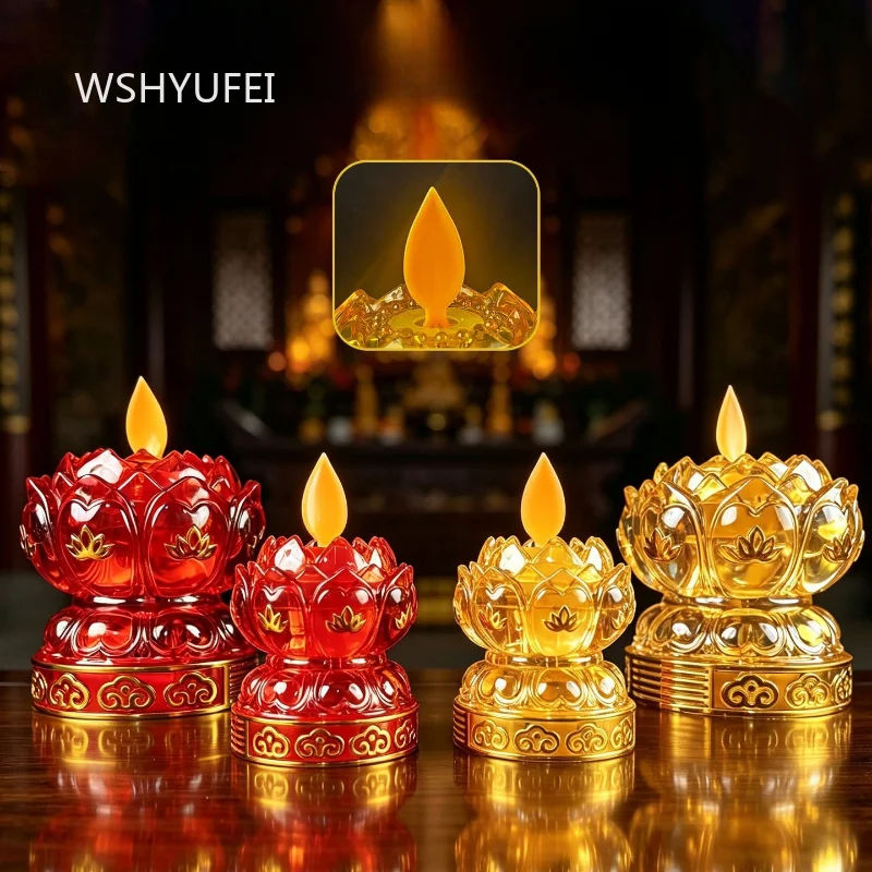 2pcs Acrylic LED Lotus Buddha Lamp Electronic Prayer Lamp Transparent Lotus Shape Altar Worship Light for Temple Shrine Decor