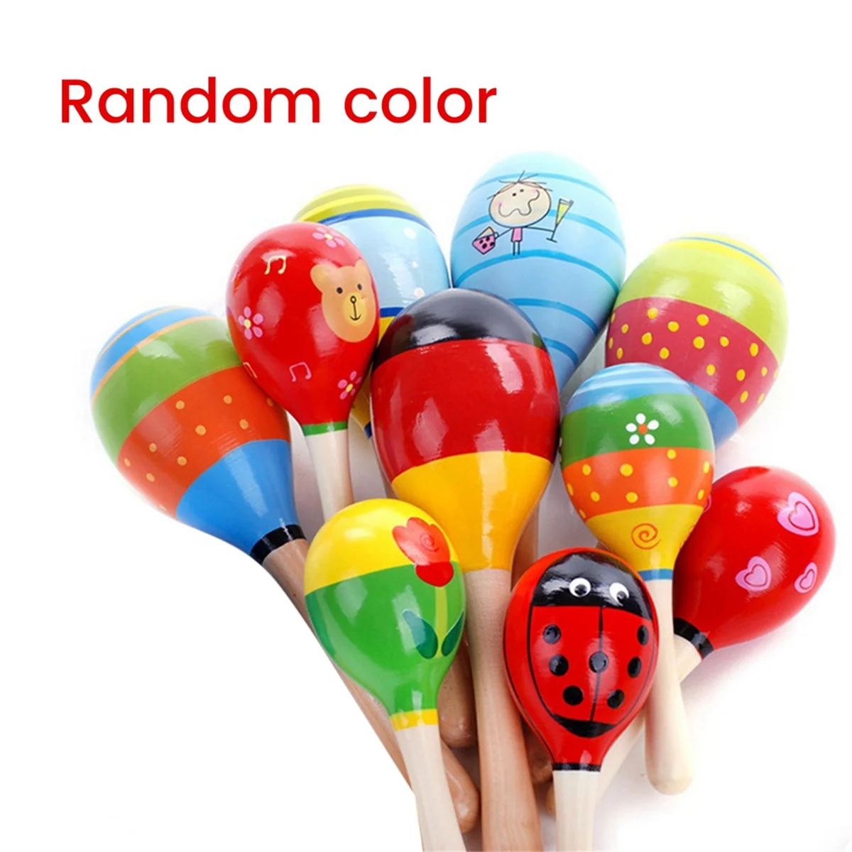 10pcs Wooden Sand Hammer Sound Board Toy for Kids and Infants Colorful Sensory Egg Shaker and Sand Hammer(Random Color)