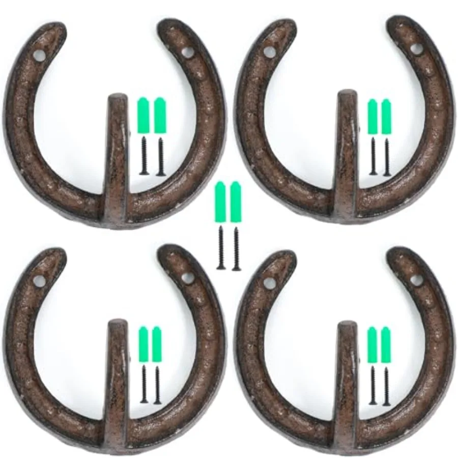 

4PCS Cast Iron Wall Hooks Horseshoe Style Vintage Wall Hanger Horseshoe Western Dr Art Cowboy hat Hooks for Hanging Hats Bag Cl