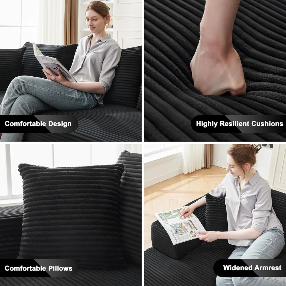 أريكة مقطعية معيارية لغرفة المعيشة - جلوس عميق، أريكة رقيقة مريحة، سحابة بدون عظم على شكل حرف L مع تاي طويل