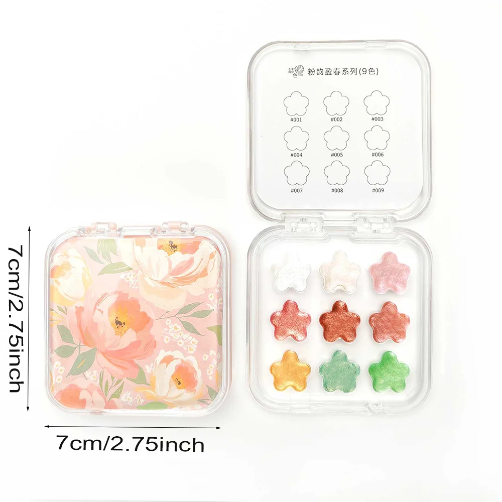 9 ألوان معدنية بيرليسسينت ألوان مائية مسحوق ذهبي الصباغ الغواش مجموعة الطلاء مع فلاش الصلبة المائية المحمولة محاصر للفن #6