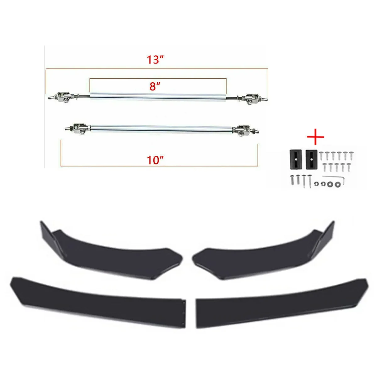 Universal Car Front Bumper Lip Body Kit, Spoiler Splitter ABS, Canard Lip Splitter para Ford Mustang GT, 4Pcs