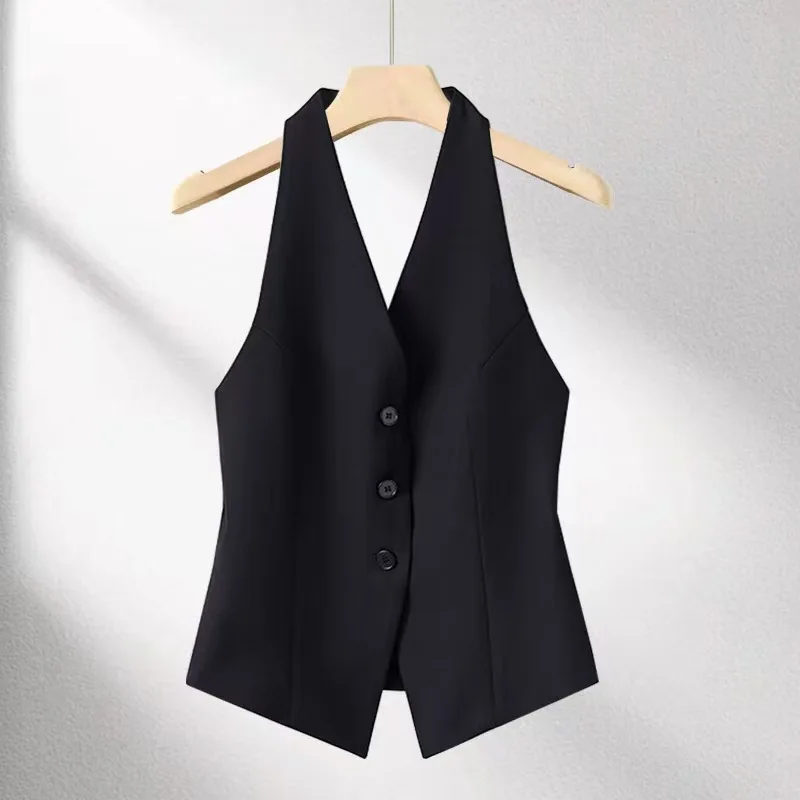 Gray Neckline  Vest Women's Style Spring Summer New Design Slim Fit Backless Elegant Short Length Commute Fashion