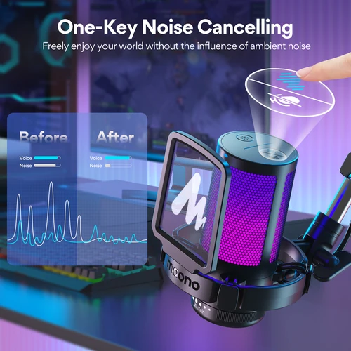 Imagen 2 del producto Maono-micrófono USB para juegos DGM20S, condensador, RGB, con cancelación de ruido, con ganancia de micrófono, luz RGB, silencioso de una tecla