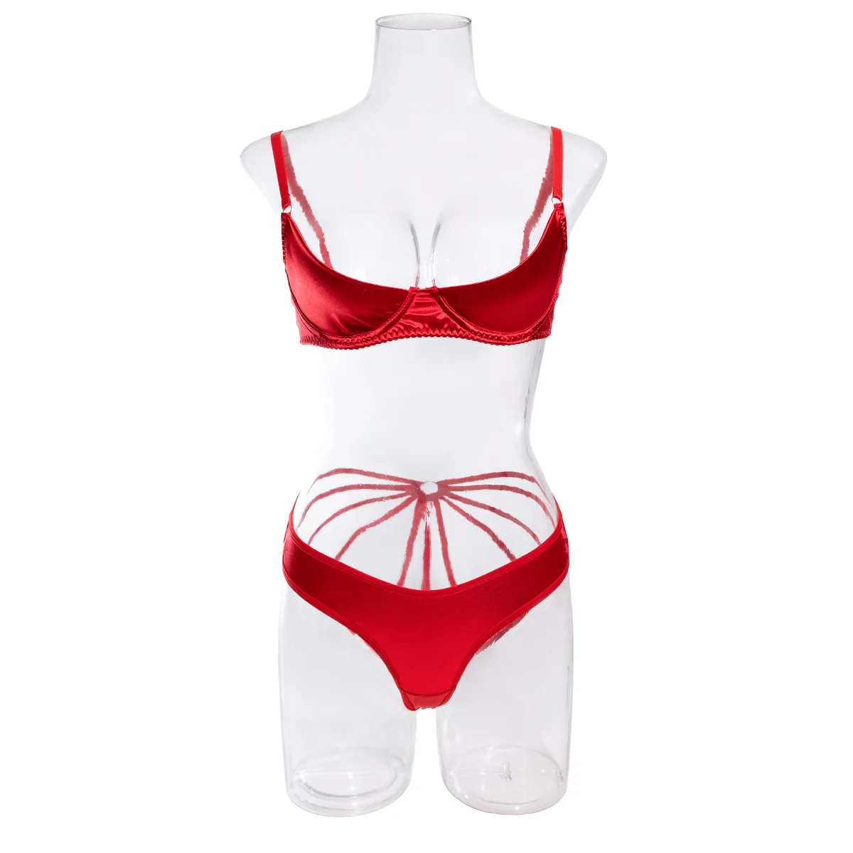 MYSUOLOVE lingerie red sexy exposed breast set including nipple patches suitable for women