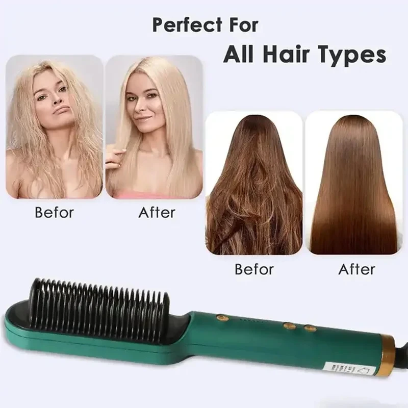 Multifunctional Hair Straightener Brush Negative Ion Hair Straightening Comb 2 In 1 Hair Curler Straightening Brush for Curly