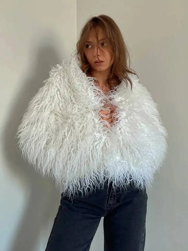 Big Size Purple Red Warm Faux Fur Jacket New Round Neck Long Sleeve Women Coat Fashion Autumn Winter 2026 CPG8